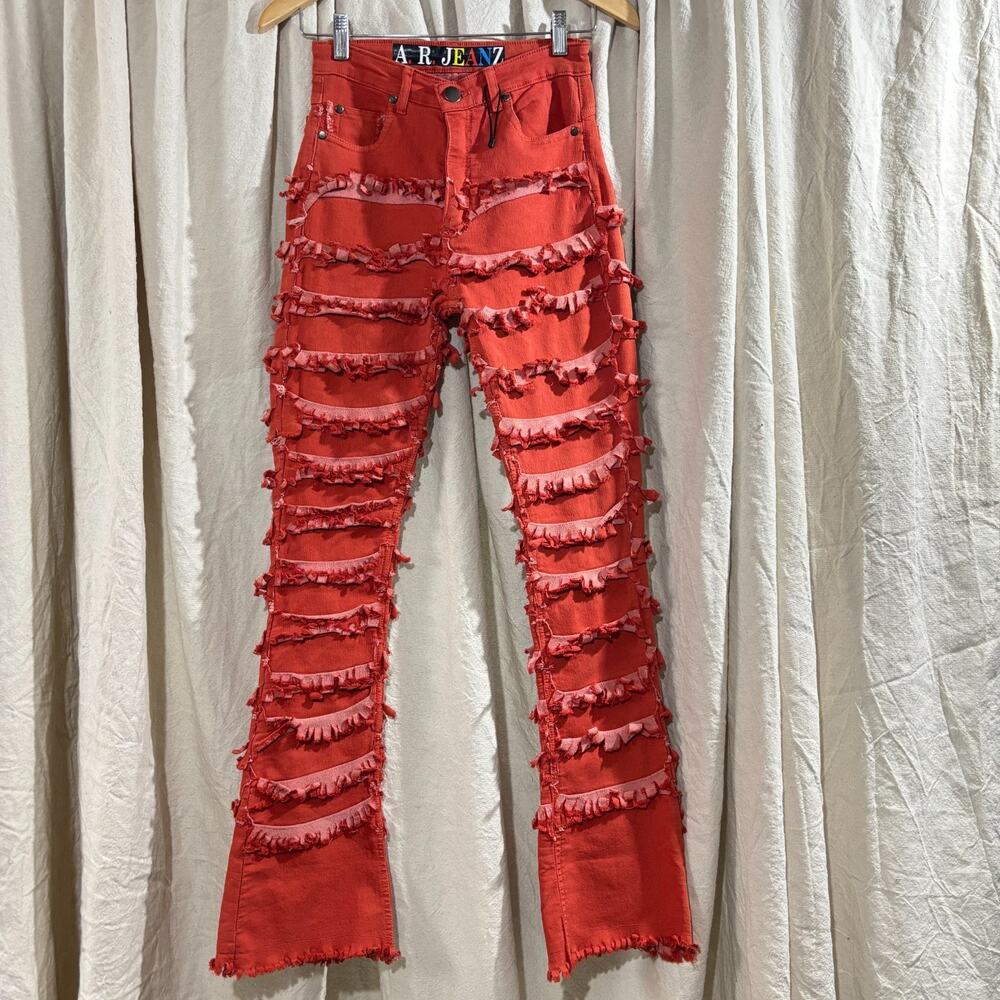 A.R. Jeanz Orange‎ Distressed Slash Flare Jeans Size S/1/3